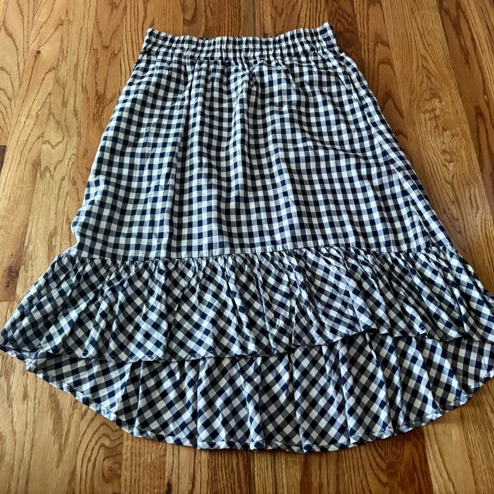 J Crew Gingham Midi Skirt - High Low Ruffle - size small